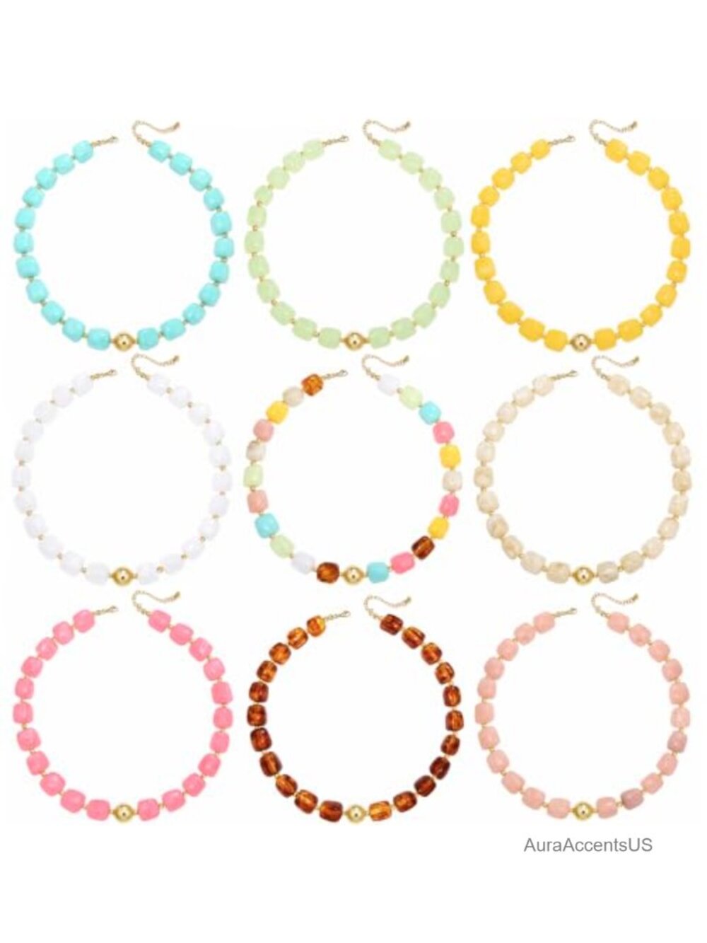9Pcs Chunky Beaded Necklaces for Women Acrylic Resin Boho Choker